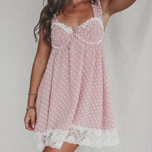 AMAZING LACE For Love & Lemons Light Pink Lace Polka Dot Melanie Dress L…